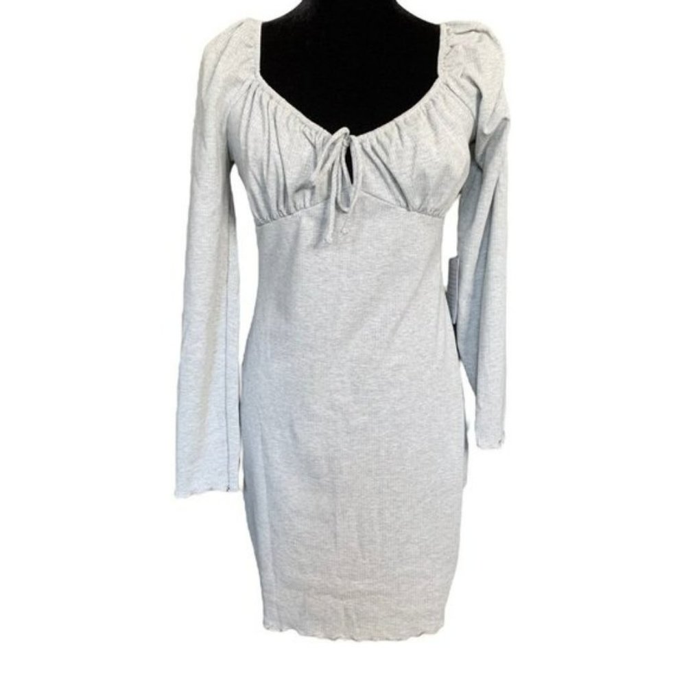 NEW Lush Long Sleeve Ribbed Gray Mini Dress